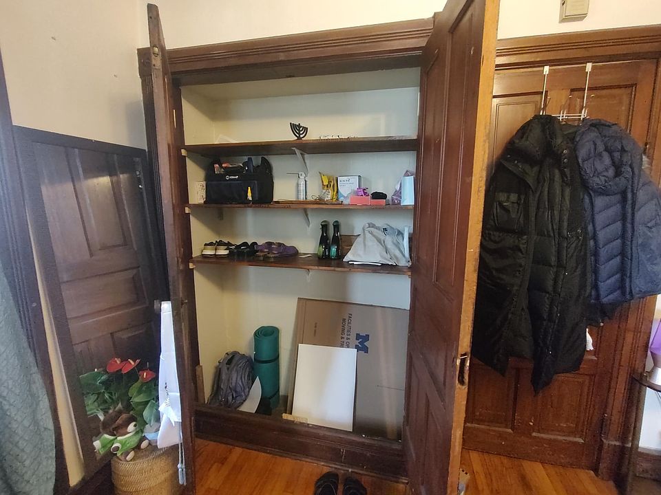 This is one of two closets in the apartment. The other is a fairly standard size for hanging clothes.