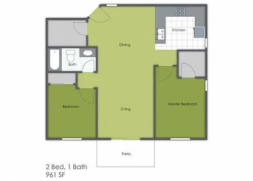 Floor plan 2 Bedroom 1 Bath C