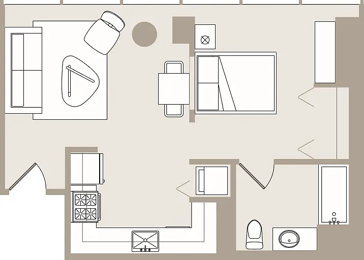 0 bed/1 bath - 579 sq ft