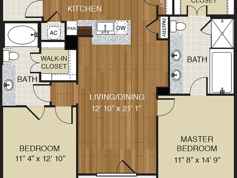 WaterWall Place - B2 - 2 Beds - 2 Baths - 1230 Sq. ft.