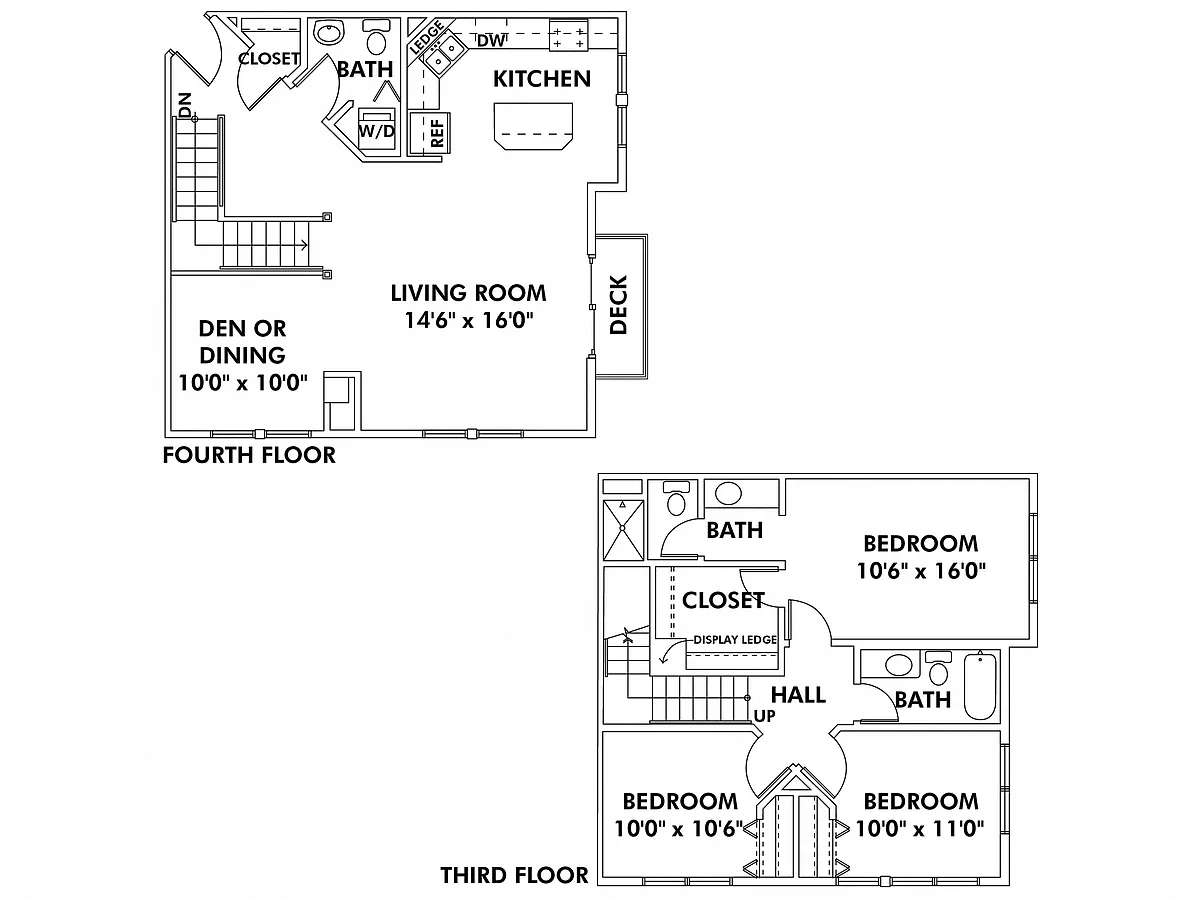 Floor plan E2 - 3 Bedroom Townhome