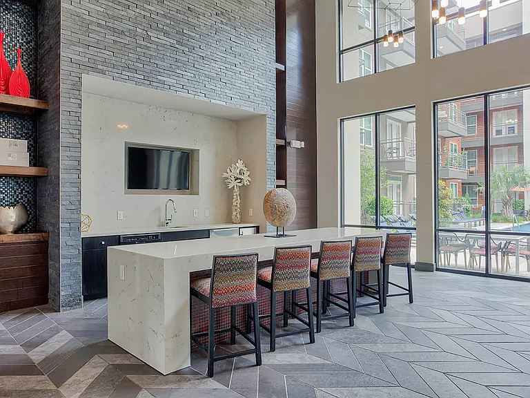 Clubhouse kitchen with gorgeous pool view