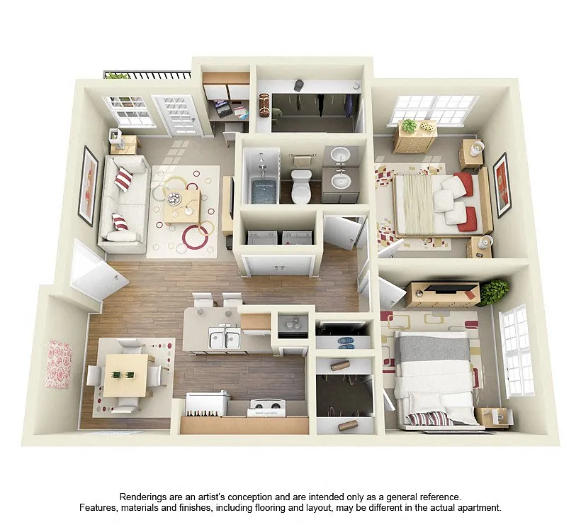 Floor plan 2 Bed 1 Bath- 861 Sq. Ft.