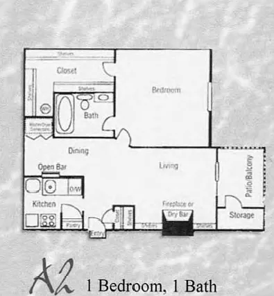 Floor plan 1 bed/1 bath