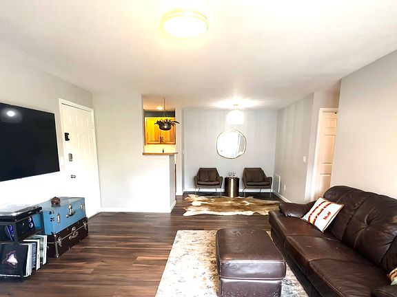 Bright living room and dining room area