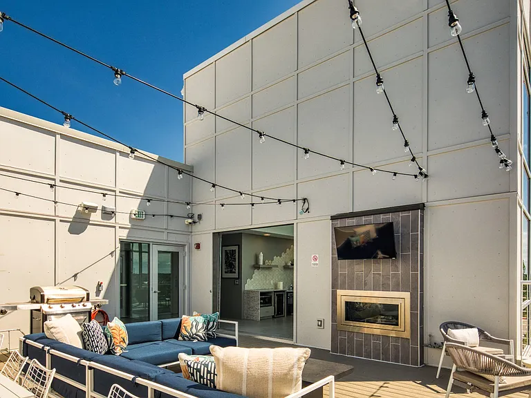 Sky Lounge seating and firepace