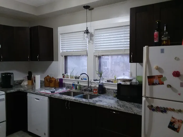Kitchen with polished stone countertop