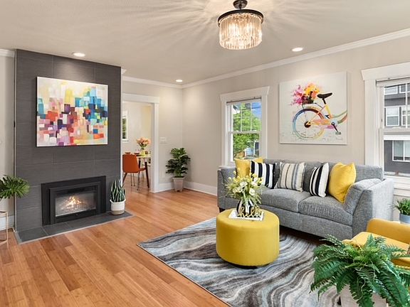 Electric Fireplace, TV mount (where you see the left picture frame) and AC (where you see the right picture frame)