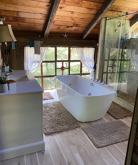 the master bath awaits you at the top of the stairs!