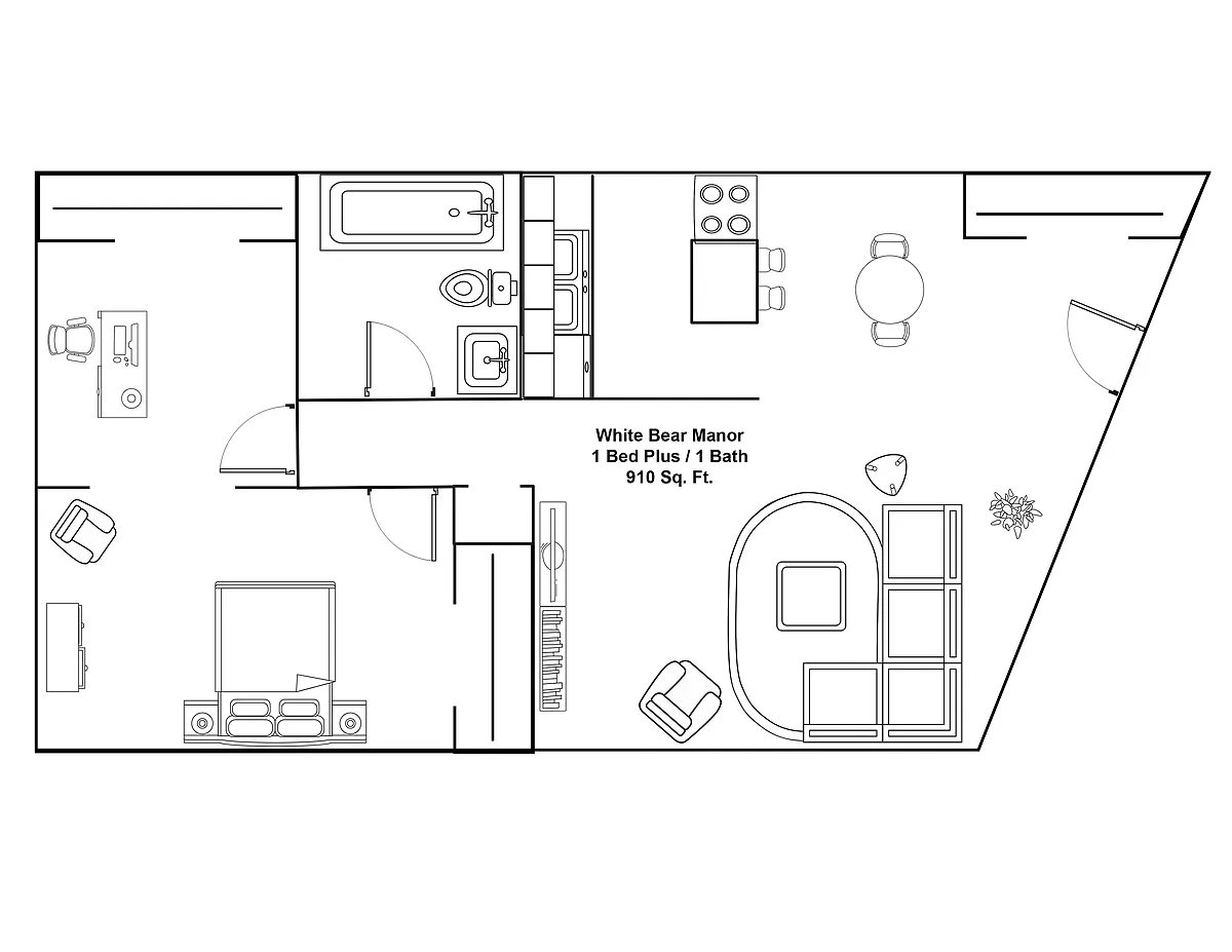 Floor plan 1 bedroom with den
