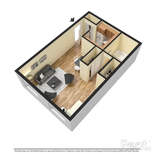 Floor plan Studio Premium with washer-dryer