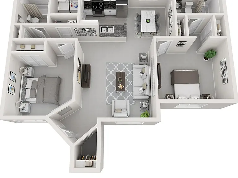 A 3D floor plan rendering of The Cactus Signature floor plan.