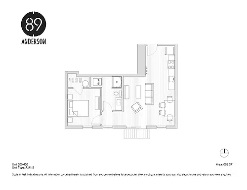 Floor plan 89 Anderson 1BD Plan I