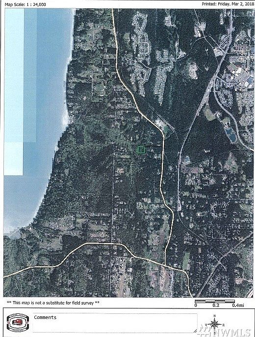 Wide area map, small green box in the middle.  The black line represents the road in from Olympic View Road.  