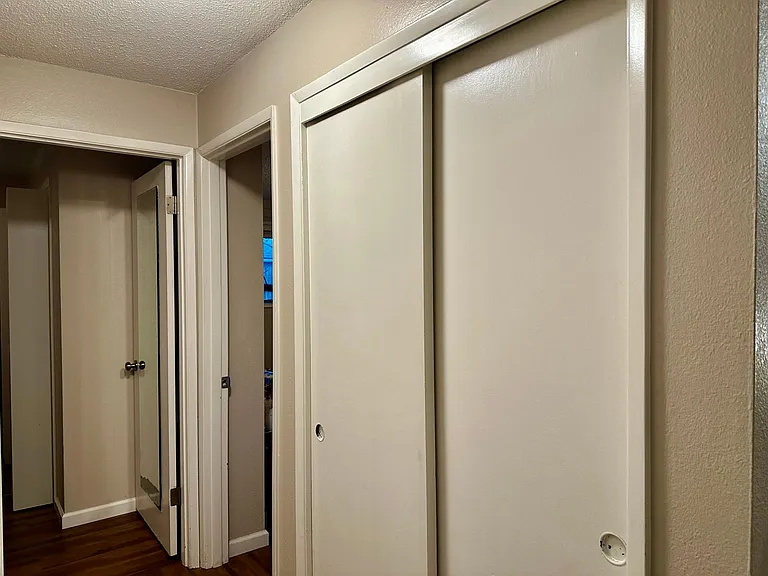 Hallway Closet with shelving. Lots of Storage!
