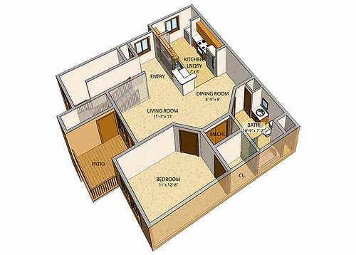 Floor plan Deer Lakes -1 bed, 1 bath