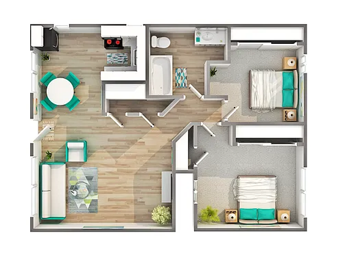 Floor plan 2 BR x 1 BA -Bluebell