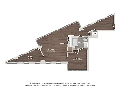 Floor plan 1 BR Plus Den 879 Sqft