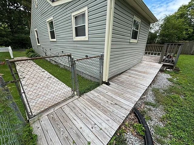 Ramp and solar powered lighted pathway.