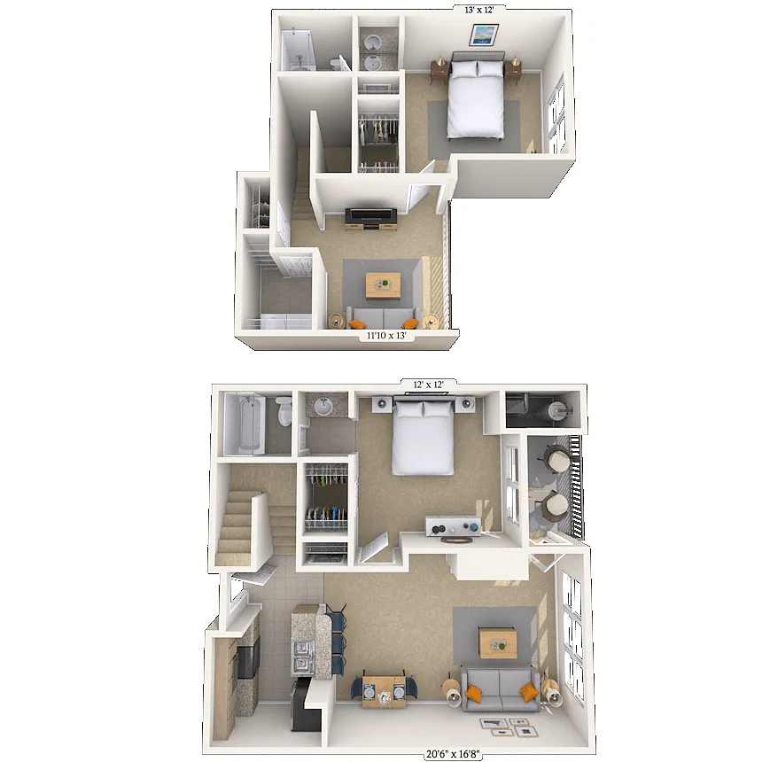 Floor plan Townhome 2x2 1302 SF