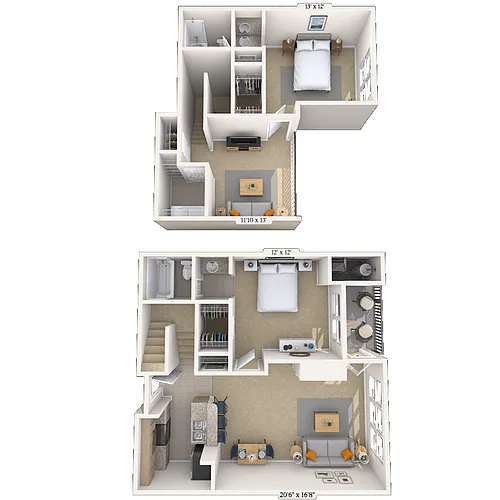 Floor plan Townhome 2x2 1302 SF