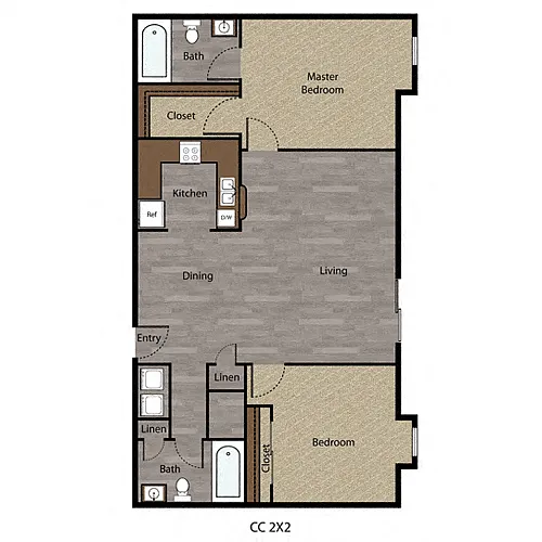 Floor plan 2 Bed, 2 Bath - 1063 SF