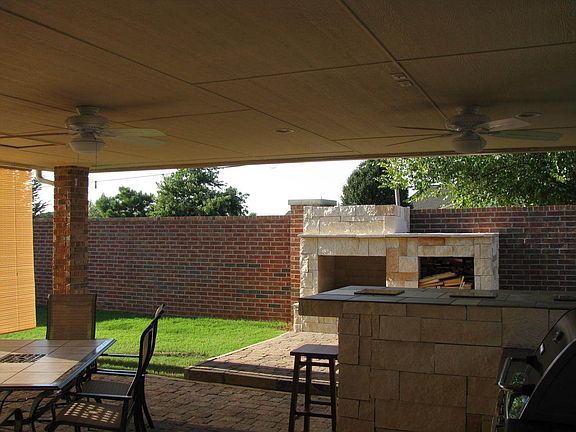 Covered Patio view to Outdoor Fireplace