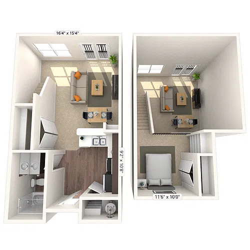 Floor plan Studio 0x1 612-680 SF