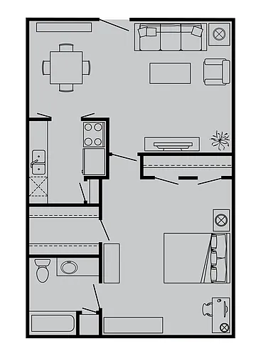 Floor plan 1 Bed, 1 Bath