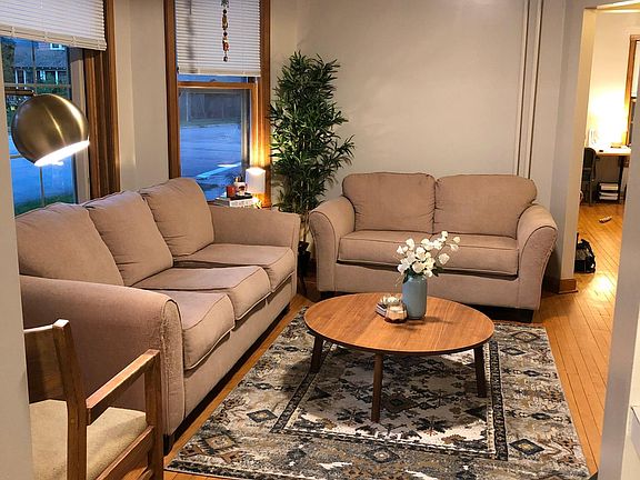 Cozy living room with large picture window
