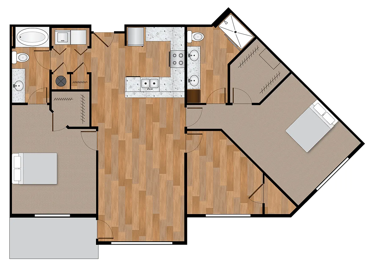 Floor plan 2x2 1320sf-1327sf Classic