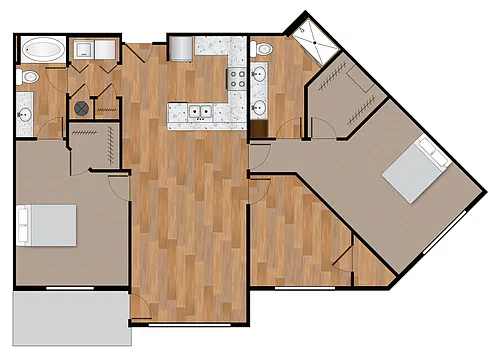Floor plan 2x2 1320sf-1327sf Classic