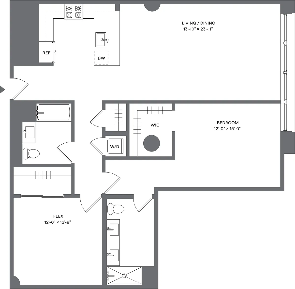 Floor plan 1 Bed+1Flex/2 Bath_A5D