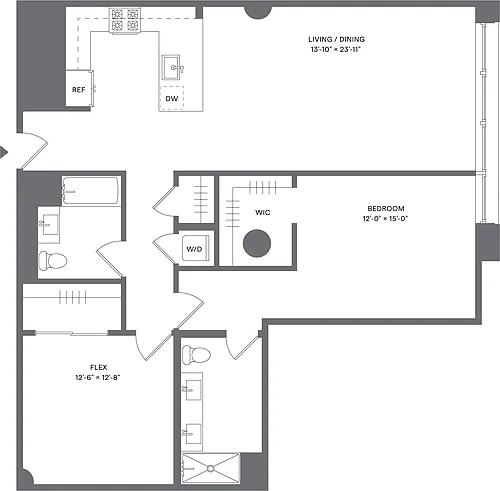 Floor plan 1 Bed+1Flex/2 Bath_A5D