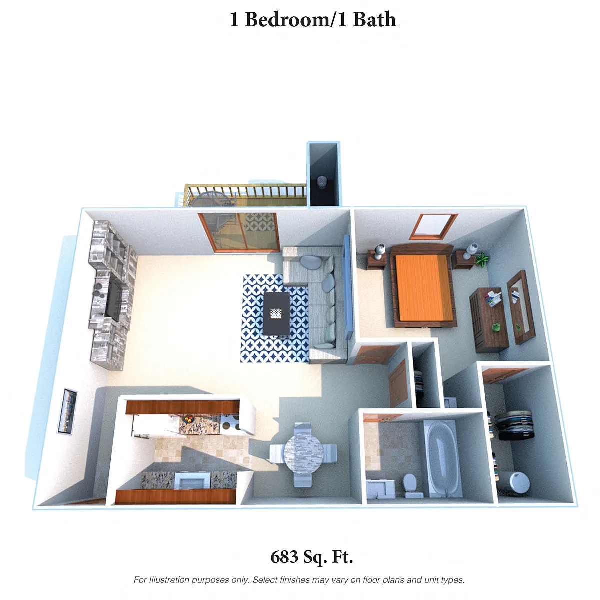 Floor plan 1 Bedroom, 1 Bath
