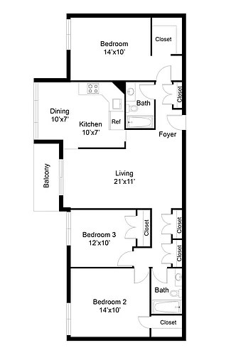 Floor plan 3 Bed 2 Bath