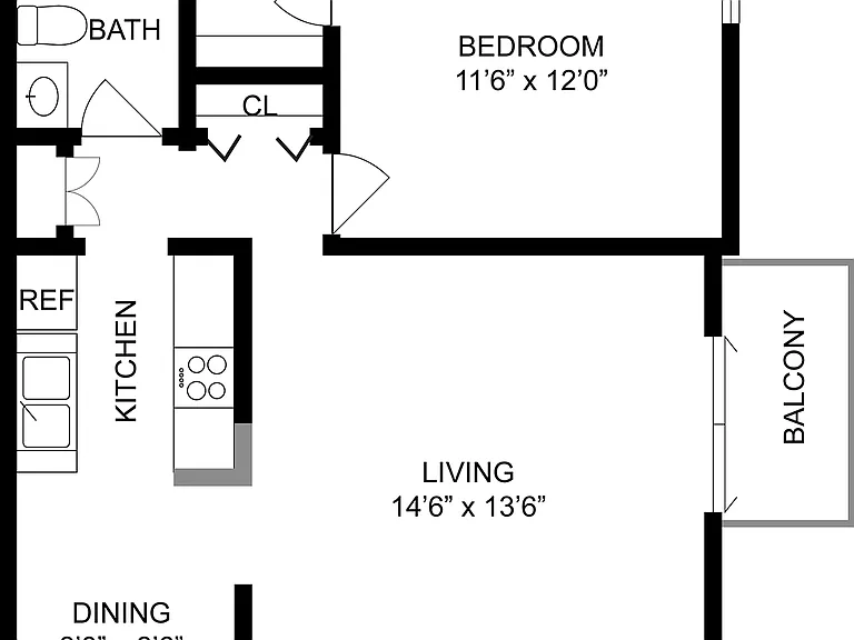 1 BR x 1 BA - B Floorplan 1 BR x 1 BA - B Floorplan