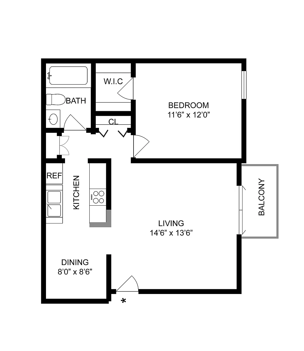 Floor plan 1 BR x 1 BA - B