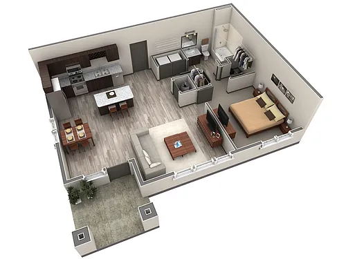 Floor plan 1 BR Haven Courtyard