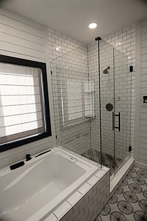 Newly renovated master bath with heated floors.