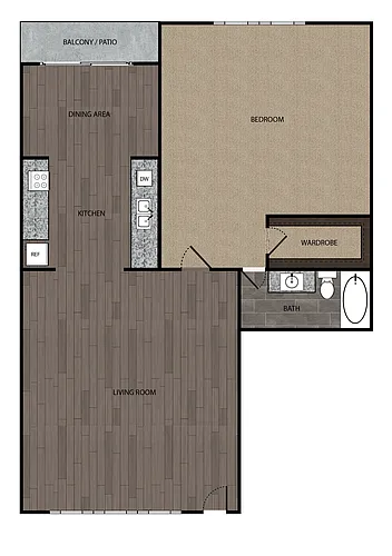 Floor plan 1 Bed, 1 Bath, 720-790 sf, (4)