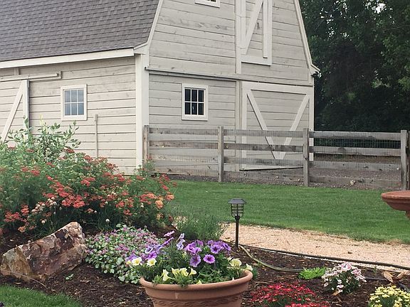 Freshly painted outbuildings