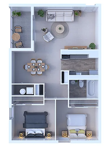 Floor plan 2 Bedroom / 1 Bathroom - 837