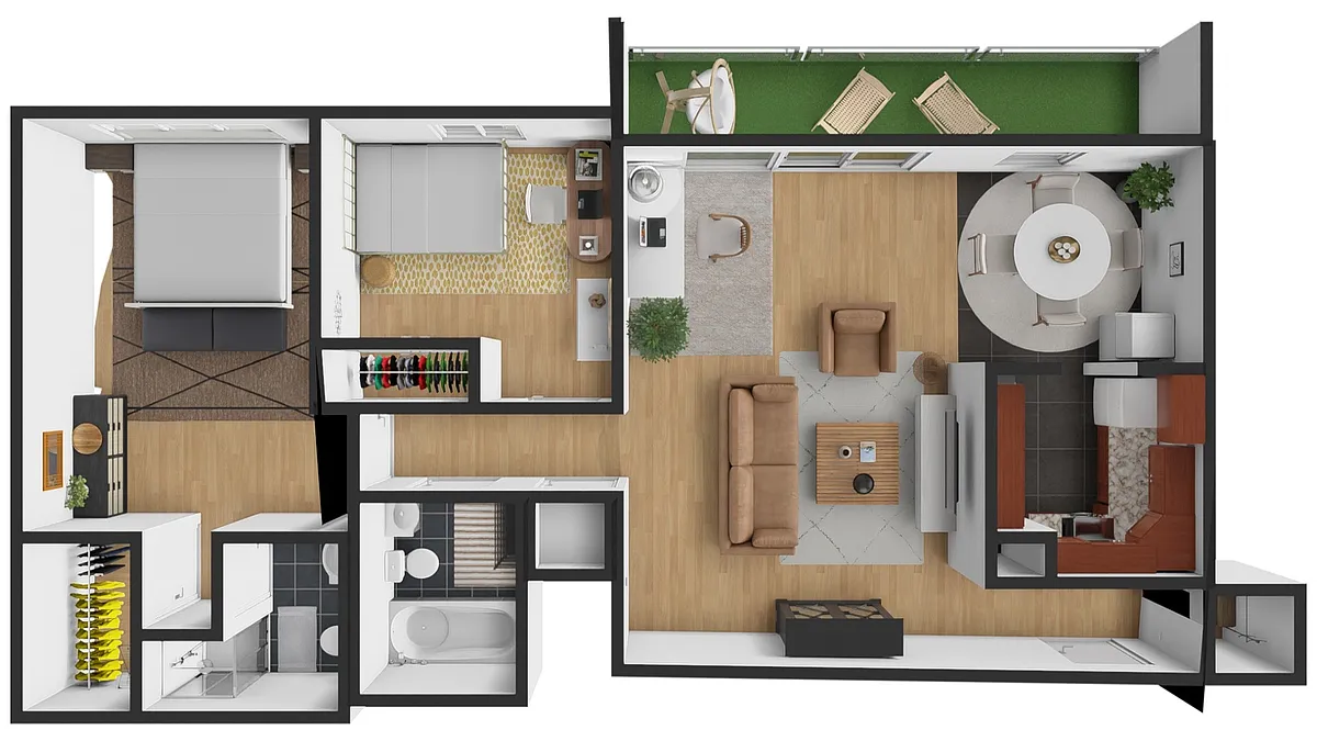 Floor plan 2BD 2BA with Large Balcony