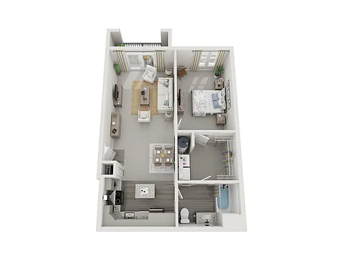 Floor plan 1 Bed 1 Bath 727 sqft
