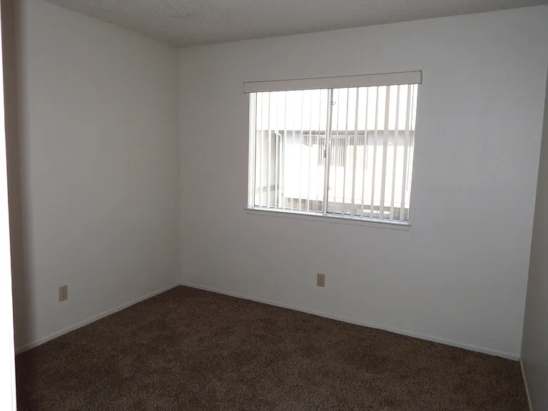 Second bedroom with large window and new carpet