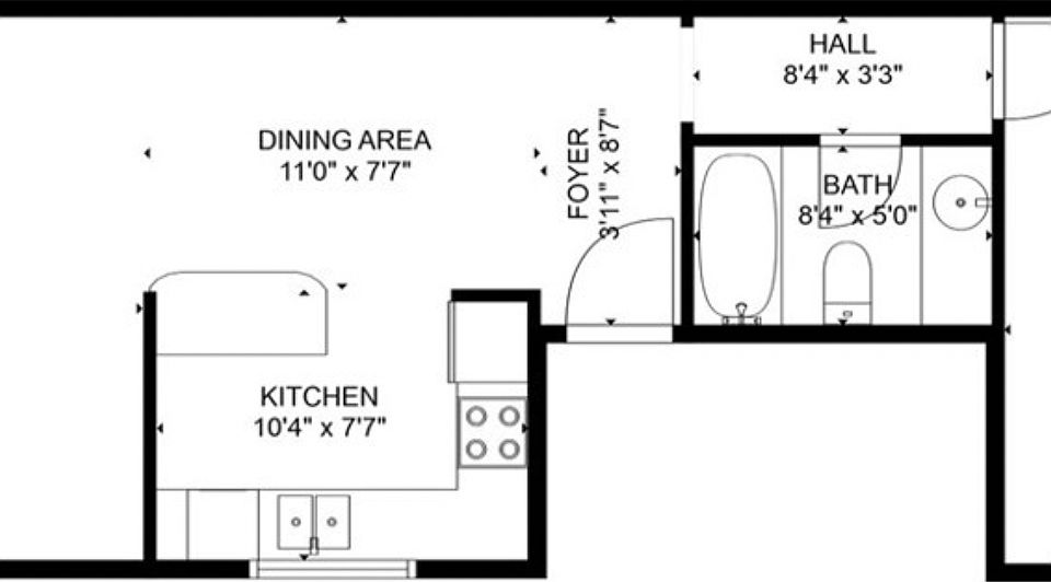Floorplan (floor plan is reversed- fireplace, kitchen, bathroom on opposite side