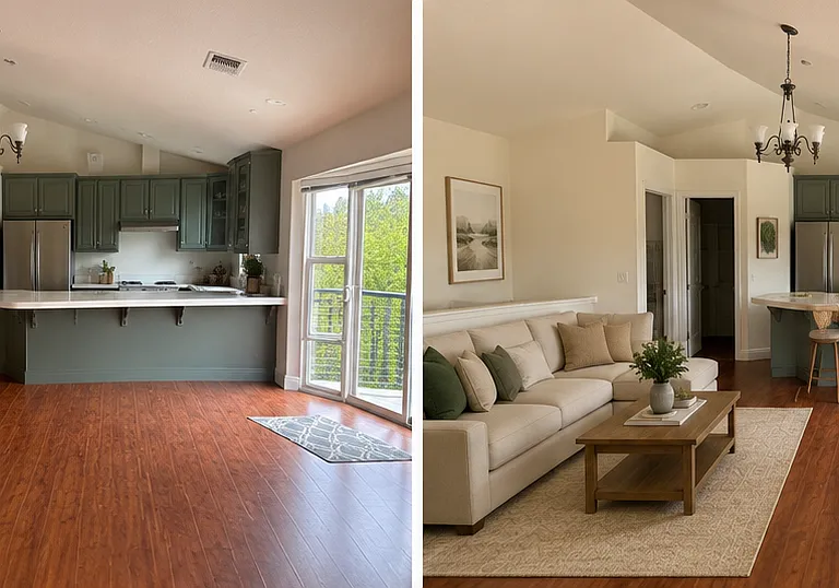 kitchen and living room