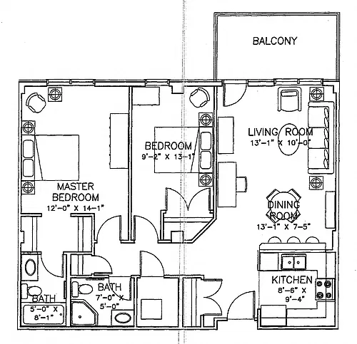 Floor plan 2 Bed 2 Bath A