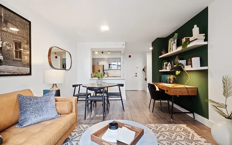 View of kitchen from the living room area